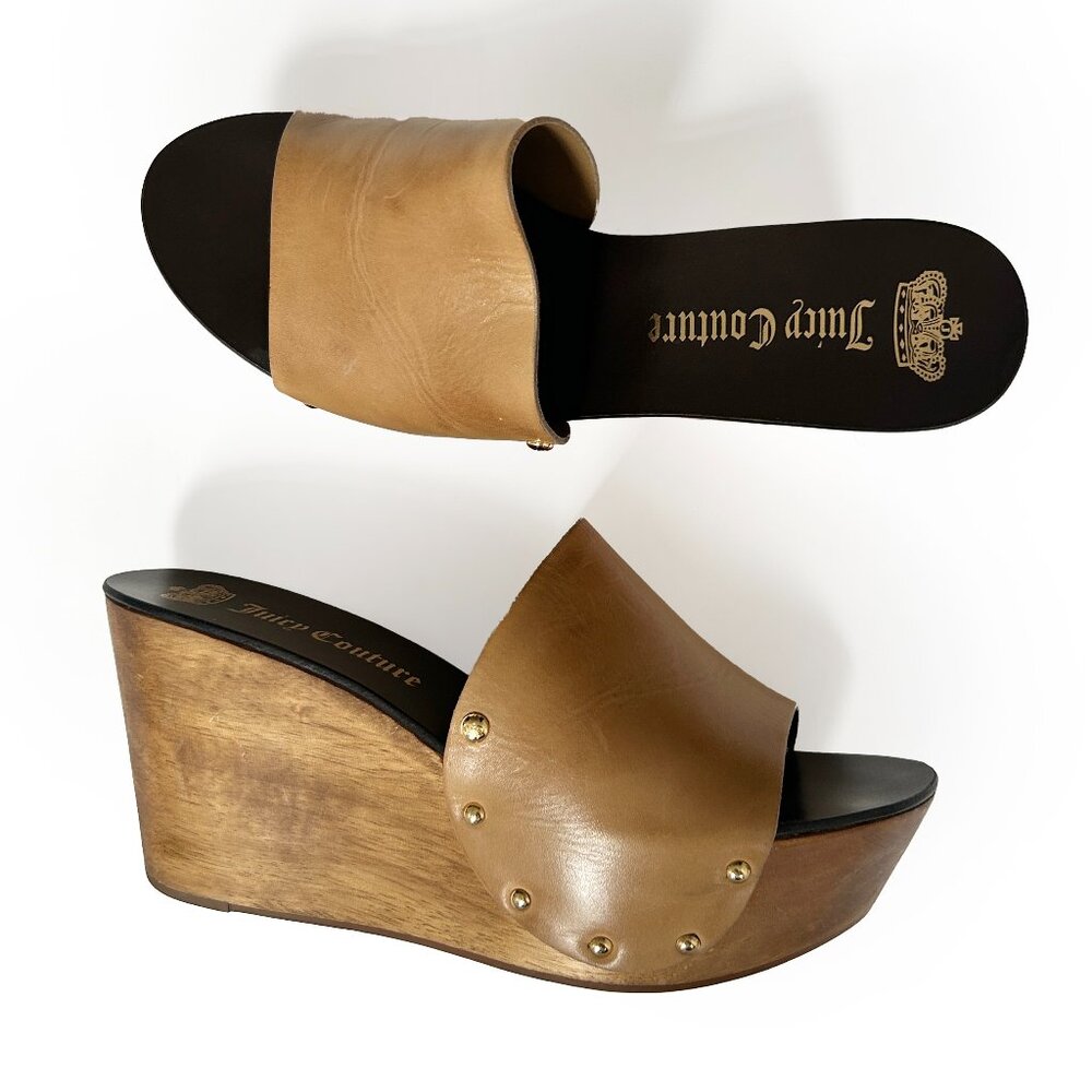 Juicy Couture Wooden leather studded platform sandals size 10